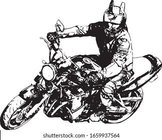 motorbike on the road riding. having fun driving the empty road on a motorcycle tour journey. Motorcyclist Graphic design. T-shirt print. Vector 