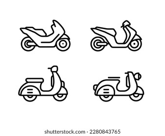 Motorbike outline icon set isolated on white background