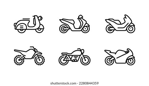 Motorbike outline icon set isolated on white background