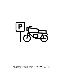 motorbike parking icon Black and white outline vector