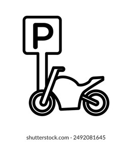 motorbike parking icon linear logo mark in black and white