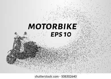 The motorbike of the particles. The motorbike breaks down into small circles and dots.