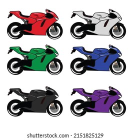 Motorbike Race Side View Color Set Vector Design