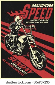 motorbike racing event poster in vintage and dirty texture