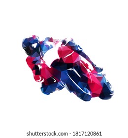 Motorbike racing, low polygonal red road motorcycle isolated geometric vector illustration. Front view. Extreme motor sport