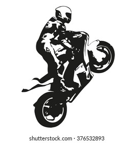 Motorbike racing vector drawing silhouette, moto wheelie