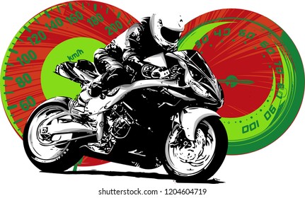 Motorbike rider, abstract vector silhouette. Road motorcycle racing