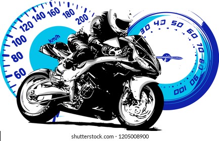 Motorbike rider, abstract vector silhouette. Road motorcycle racing