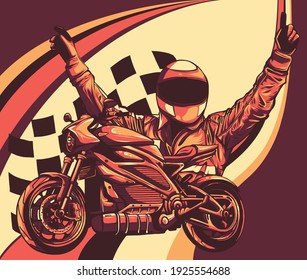 Motorbike rider with face flag vector illustration