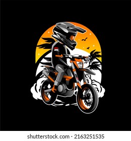 motorbike rider illustration with summer background