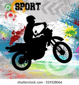 Motorbike with rider on abstract grunge background, vector illustration