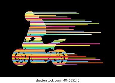Motorbike rider stunt motorcycle driver vector background concept made of stripes