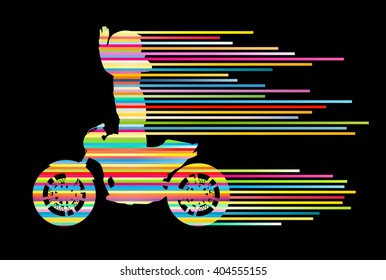 Motorbike rider stunt motorcycle driver vector background concept made of stripes