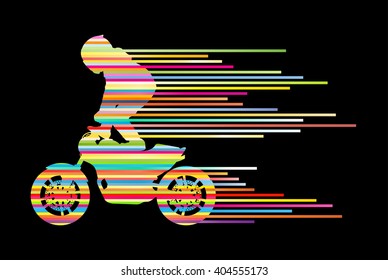 Motorbike rider stunt motorcycle driver vector background concept made of stripes
