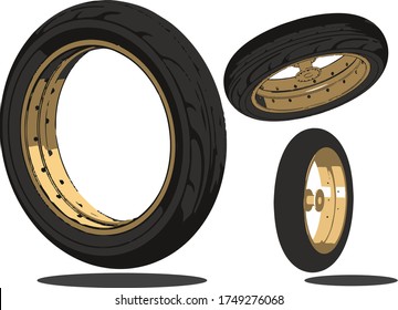 Motorbike rims and tires,Vector photo.