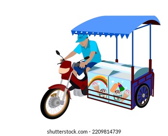 Motorbike selling ice cream on white background.