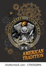 Motorbike service.  Gears design background