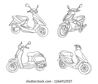 Motorbike set icon, Moto illustration, liner vector transport