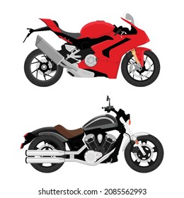 Motorbike set. Motorcycles, bikes and choppers. Speed race and retro vehicles vector motor transport detail sports road moto collection