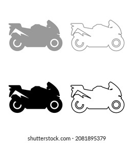Motorbike silhouette motorcycle sport bike set icon grey black color vector illustration image simple flat style solid fill outline contour line thin