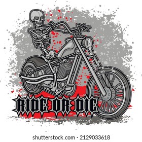 motorbike with skeleton, grunge vintage design t shirts