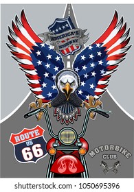 Motorbike and Skeleton Rider With American Eagle USA flag