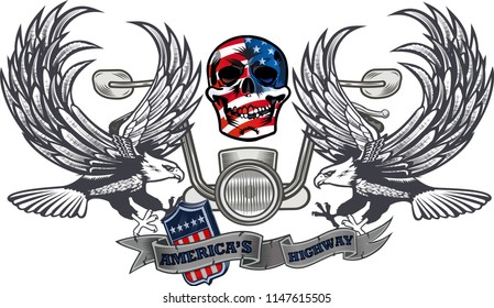 Motorbike and Skeleton Rider With American Eagle