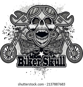 motorbike with skull grunge vintage design t shirts
