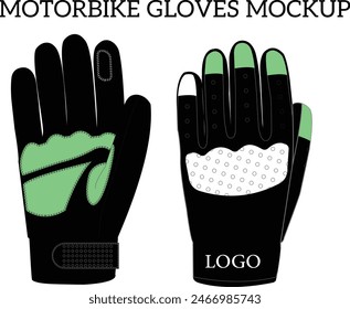 Motorbike Sportswear protective gloves design front and back for motorcycle racing competition vector illustration drawing mockup free art