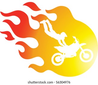 Motorbike stunt flaming