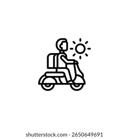 ícone e ilustração de contorno ensolarado de motocicleta
