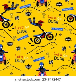 Motorbike truck  cartoon pattern design .motorcycle extreme pattern for kids clothing, printing, fabric ,cover.motorcycle extreme dirty seamless pattern.