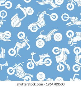 Motorbike - Vector background (seamless pattern) of silhouettes motorcycle, bike, chopper, scooter and other transportation for graphic design