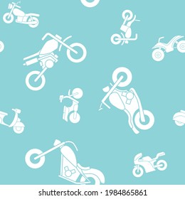 Motorbike - Vector background (seamless pattern) of silhouettes motorcycle, bike, chopper, scooter and other transportation for graphic design