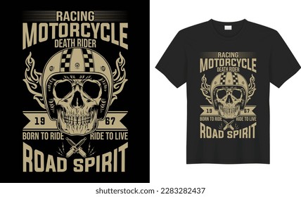 Motorbike vector t-shirt design with helmet, motorbike and piston.Biker vintage tee for old boys dark and light backgrounds.Motorcycle illustration black t-shirt design.Motocross sport graphic set