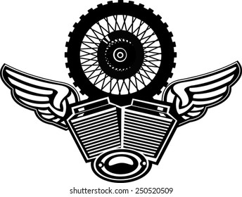 Motorbike. Wheel motorcycle and motor. The engine