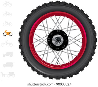 Motorbike wheels (9). The series of the detailed wheels of the different vehicles. In vector.