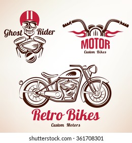 motorbikes emblems and labels set, retro motorcycle