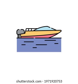 Motorboat color line icon. Isolated vector element. Outline pictogram for web page, mobile app, promo