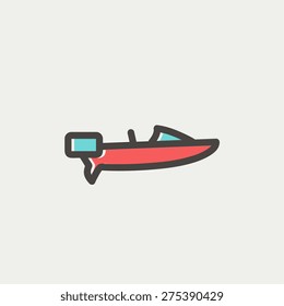 Motorboat icon thin line for web and mobile, modern minimalistic flat design. Vector icon with dark grey outline and offset colour on light grey background.