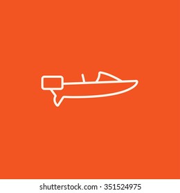 Motorboat line icon for web, mobile and infographics. Vector white icon isolated on red background.