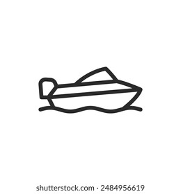 Motorboat, linear style icon. Speedboat on water. Editable stroke width