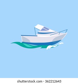 Motorboat Ship on the Water. Flat Vector Illustration