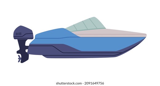 Motorboat or Speedboat as Watercraft or Swimming Water Vessel Vector Illustration