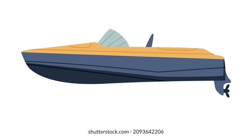 Motorboat or Speedboat as Watercraft or Swimming Water Vessel Vector Illustration