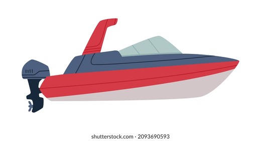 Motorboat or Speedboat as Watercraft or Swimming Water Vessel Vector Illustration