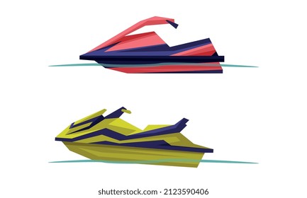 Motorboat or Speedboat as Watercraft or Swimming Water Vessel Powered by Engine Vector Set