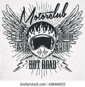 motorclub or cafe racer print and background with vintage helmet design