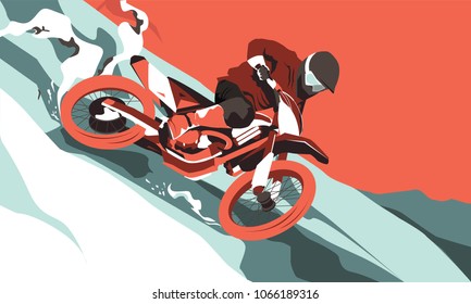 Motorcross jumping vector illustration. Extreme sport concept.