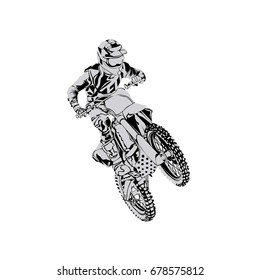 Motorcross Rider Jumping With Motorcycle Vector Illustration